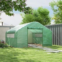 Outsunny Serre de jardin 4 x 3 x 2m avec portes enroulables et grandes fenêtres, serre tunnel de jardin, vert(m-2)