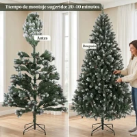 HOMCOM Árbol de Navidad Artificial 210 cm con 1140 Puntas Efecto Nevado 75 Piñas y Base Metálica Plegable Verde y Blanco(m-7)