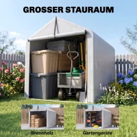 Outsunny Garagetent 2,2 x 1,6 m Waterdicht Opbergtent met Oproldeur, Zadeldak, Stalen Frame, UV-bestendig Lichtgrijs(m-6)