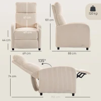 HOMCOM Poltrona Relax Reclinável em Bombazina até 135° com Apoio para os Pés e Encosto Alto Bege(m-3)