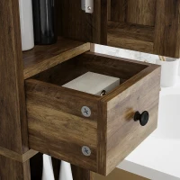 HOMCOM Coluna de Casa de Banho com 2 Portas, Compartimento Aberto, Prateleiras Ajustáveis e Suporte para Papel Higiénico, 20x20x185 cm, Castanho Acinzentado(m-8)