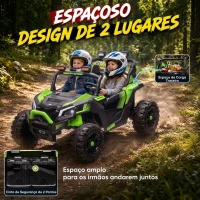 AIYAPLAY UTV elétrico infantil 24 V de 2 lugares com 2 motores de 120 W, comando à distância e suspensão às 4 rodas, verde(m-5)