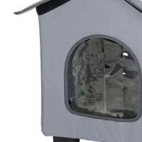 PawHut Caseta para gatos resistente al agua con tejado desmontable, aislamiento térmico y plataforma 70x43x45 cm, tejido Oxford, gris(m-7)