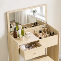 HOMCOM Vanity Desk with Mirror Dressing Table Drawer Set 6 Compartments Storage Stool White and Oak(m-10)