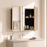 HOMCOM Bathroom Medicine Mirror Cabinet, Bathroom Wall Cabinet with Storage, Magnetic Doors and Adjustable Shelf, Natural(m-14)