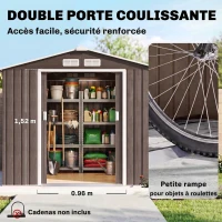 Outsunny Abri de Jardin 2,42 m² - Remise pour Outils avec Fondation - cabanon Porte verrouillable - tôle d'acier marron clair(m-5)