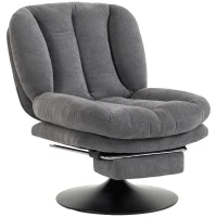 HOMCOM Sillón de Salón con Reposapiés Ajustable y Giratorio 360° de Lino Respaldo Forma Abanico Acolchado Grueso Gris Oscuro(m-10)
