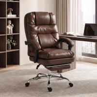 HOMCOM Silla de Oficina Ergonómica con Reposapiés de PU Muelles Ensacados Reclinable 155° Respaldo Alto Reposacabezas Marrón(m-10)