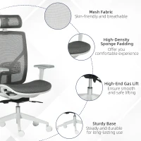 Vinsetto bureaustoel met hoofdsteun 3D-armleuning 3 niveaus in hoogte verstelbaar ergonomische netstof schuimgrijs 67 x 65 x 120-128 cm(m-8)