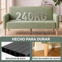 HOMCOM Sofá de 2 Plazas de 160 cm Tacto Aterciopelado Acolchado Grueso Asiento Amplio y Patas de Madera de Caucho Verde(m-7)