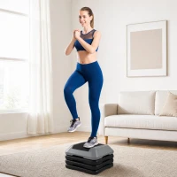 SPORTNOW Verstelbare Aerobic Stepbank 40 x 40 cm, Fitness Stepper met 5 Hoogtes 10-30 cm, Antislip, Compact, tot 150 kg, Grijs(m-10)