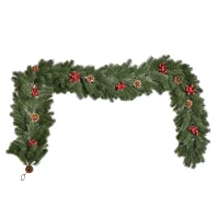 HOMCOM 1,9M kunstkerstslinger bloemdecoratie met dennenappels bessen kerstslinger spar voor trappen haard PE groen 190 x 12 x 8 cm(m-10)