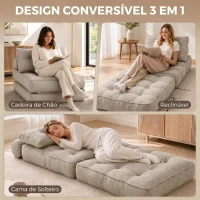 HOMCOM Cadeirão-Cama Convertível 3 em 1 Multifuncional Sofá Cama Individual com 2 Almofadas Branco Creme(m-4)