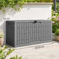 Outsunny Cofre de Almacenamiento Exterior 379 L Bloqueable con Pistón de Gas, Efecto Madera, 122,5x56x62cm, Gris(m-3)
