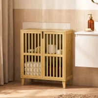 HOMCOM Armário Estreito em Bambu com Prateleira Ajustável e Portas Ventiladas para Casa de Banho, Cozinha ou Hall de Entrada, Natural(m-10)