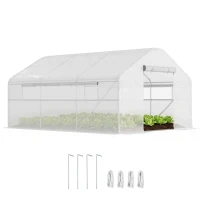 Outsunny Serre de jardin 4 x 3 x 2m avec portes enroulables et grandes fenêtres, serre tunnel de jardin, blanc(m-14)