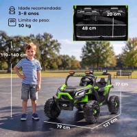 AIYAPLAY UTV elétrico infantil 24 V de 2 lugares com 2 motores de 120 W, comando à distância e suspensão às 4 rodas, verde(m-3)