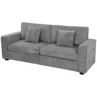 HOMCOM Sofá de 3 Plazas Tapizado en Chenilla con Bolsillos 2 Almohadas Reposabrazos Cojín de Muelles 210x78,5x86,5 cm Gris(m-7)