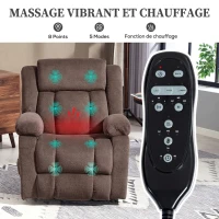 HOMCOM Fauteuil Inclinable de Massage et Chauffage, Fauteuil de Relaxation en Velours, Dossier Réglable, Pivotant 360°, Marron(m-4)