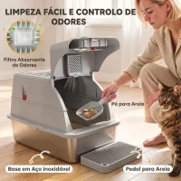 PawHut Caixa de Areia em Aço Inoxidável para Gatos com Tampa Amovível, Fechada, com Pá, XXL, Cinzento-claro(m-6)