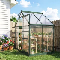 Outsunny 6 x 4ft Polycarbonate Greenhouse, Large Walk in Green House with Slide Door and Window, Garden Plants Grow House with Aluminium Frame and Foundation, Dark Green(m-11)