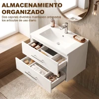 HOMCOM Mueble de Baño con Lavabo Montaje en Pared con 2 Cajones Lavamanos de Cerámica Estilo Moderno 61x40x48 cm Blanco(m-5)