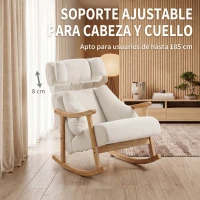 HOMCOM Mecedora Tapizada de Borreguito con Reposacabezas Ajustable y Patas de Madera 65x98x88 cm Crema(m-4)