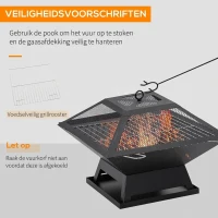 Outsunny vuurschaal met vonkenbescherming grillrooster vuurkorf open haard voor BBQ(m-6)