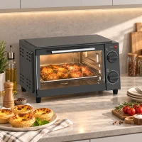 HOMCOM Mini Horno Eléctrico 9L Horno Eléctrico Sobremesa 750W con Temperatura Ajustable Temporizador 35x24,6x20 cm Gris(m-8)