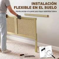 HOMCOM Cabecero de Cama de Ratán Bohemio 140 cm Cabezal de Cama Cabecero para Dormitorio Roble(m-6)