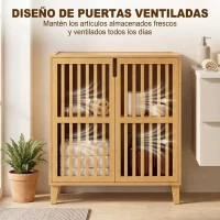 HOMCOM Armario de Baño de Bambú Mueble Auxiliar de Baño con 2 Puertas Ventiladas y Estante Ajustable 72x35x78,8 cm Natural(m-5)