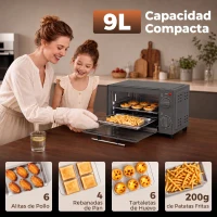 HOMCOM Mini Horno Eléctrico 9L Horno Eléctrico Sobremesa 750W con Temperatura Ajustable Temporizador 35x24,6x20 cm Gris(m-6)