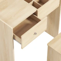 HOMCOM Vanity Desk with Mirror Dressing Table Drawer Set 6 Compartments Storage Stool White and Oak(m-11)