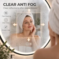 HOMCOM Bathroom Mirror with LED Lights, 60cm Round LED Bathroom Mirror with 3 Colours Dimmable, Bluetooth, Anti-Fog, Black(m-7)