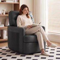 HOMCOM 360° Swivel Accent Chair, Modern Armchair with Thick Cushion, PU Leather Upholstered, Dark Grey(m-9)