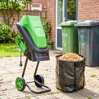 Outsunny Trituradora de Ramos Elétrica 2500W com 2 Lâminas Reversíveis até Ø44 mm Saco de 45L e Rodas 44x34x96 cm Verde(m-9)