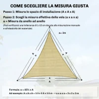 Outsunny Tenda Parasole Triangolare Impermeabile in HDPE e Metallo, 3x3x3 m, color Ottone(m-3)