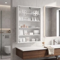 HOMCOM Armário de Medicamentos de Parede com Fechadura 2 Chaves e Portas de Vidro 60x17x82,5 cm Branco(m-2)