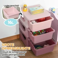 HOMCOM kinderzitbank met opbergruimte kistbank speelgoedkist met schuiflades drie niveausSpeelgoedopbergbox voor de kinderkamer 3-6 jaar kindermeubel roze 37 x 37 x 56,5 cm(m-4)