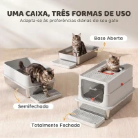PawHut Caixa de Areia para Gatos em Aço Inoxidável com Tampa Amovível e Pá XXL, Cinzento-Claro(m-5)