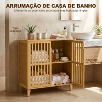 HOMCOM Armário Estreito em Bambu com Prateleira Ajustável e Portas Ventiladas para Casa de Banho, Cozinha ou Hall de Entrada, Natural(m-4)