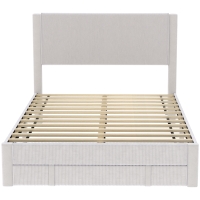 HOMCOM Cama Tapizada 140x200 cm con Cabecero Acolchado y Cajón Almacenaje Láminas de Madera Fácil Montaje Beige