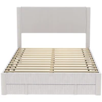 HOMCOM Cama Tapizada 140x200 cm con Cabecero Acolchado y Cajón Almacenaje Láminas de Madera Fácil Montaje Beige(m-1)