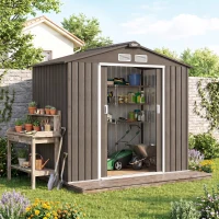 Outsunny Abri de Jardin 2,42 m² - Remise pour Outils avec Fondation - cabanon Porte verrouillable - tôle d'acier marron clair(m-17)