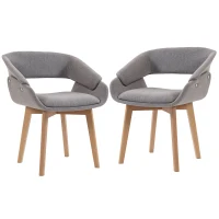 HOMCOM Lote de 2 Sillas de Comedor, Sillas de Cocina en Tejido Efecto Lino, Respaldo Curvado, Patas en Madera de Haya, Gris(m-1)