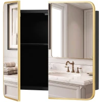 HOMCOM Bathroom Medicine Mirror Cabinet, Bathroom Wall Cabinet with Storage, Magnetic Doors and Adjustable Shelf, Natural(m-1)