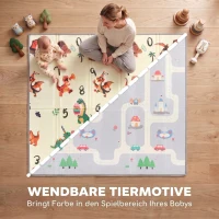 AIYAPLAY Opvouwbare dubbelzijdige baby speelmat met verkeers- en dinosaurusmotief, 200 x 180 cm, voor kinderen van 0-3 jaar(m-4)