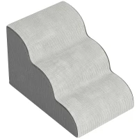 PawHut Dog Steps for Bed and Sofa, 3-Step Non-Slip Dog Stairs with Removable Washable Cover, Carry Handle, Light Grey(m-15)
