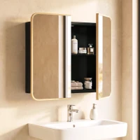 HOMCOM Bathroom Medicine Mirror Cabinet, Bathroom Wall Cabinet with Storage, Magnetic Doors and Adjustable Shelf, Natural(m-8)