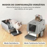 PawHut Caixa de Areia em Aço Inoxidável para Gatos com Tampa Amovível, Fechada, com Pá, XXL, Cinzento-claro(m-5)